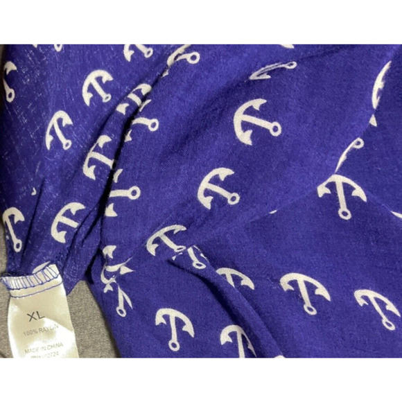 Grand & Greene Anchor Print XL Navy Top 1/4 Button Closure 3/4 Sleeve Nautical - Picture 5 of 8